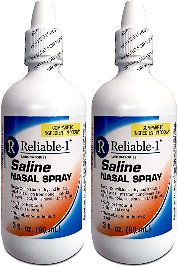 RELIABLE 1 LABORATORIES Saline Nasal Spray (3 OZ) Helps Moisturize Dry and Irritated Nasal Passages Caused Buy Allergies, Flu, Sinusitis and Rhinitis 2 Pack