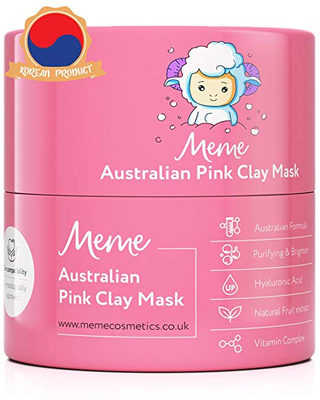 MeMe Australian Pink Clay Face Mask | Korean Skin Care, 100% Natural Kaolin Clay | Acne Recovery, Blackhead Deep Pore Cleanse, Purify & Brighten your Skin | Vitamin C & Hyaluronic acid 4.23Oz