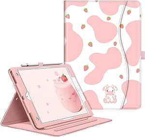 Fintie Case for iPad 9th / 8th / 7th Generation (2021/2020/2019) 10.2 Inch - [Corner Protection] Multi-Angle Viewing Stand Cover with Pocket & Pencil Holder, Auto Sleep Wake, Strawberry Cow