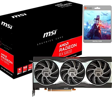 MSI Radeon RX 6800 DirectX 12 RX 6800 16G Graphics Card, 16GB 256-Bit GDDR6, PCI Express 4.0, HDCP Ready, VR Ready, 2X DisplayPort, 1x HDMI 2.1 w/ Battlefield V