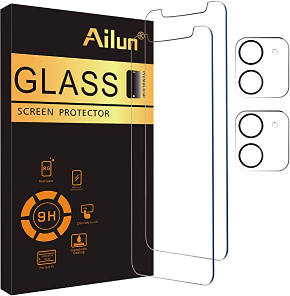 Ailun 2Pack Screen Protector Compatible for iPhone 11[6.1 inch]   2 Pack Camera Lens Protector,Tempered Glass Film,[9H Hardness] - HD