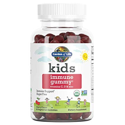 Garden of Life Kids Immune Gummy, Cherry Flavor - Vitamin C, D & Zinc Gummies for Immune Support - Sugar Free, Organic & Non-GMO Immunity Gummy Vitamins for Children, 60 Vegetarian Gummies