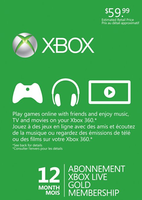 Microsoft Xbox 360 Live 12 Months Gold Card