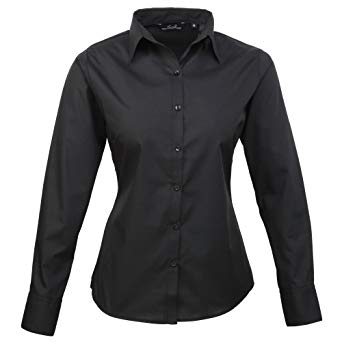 Premier Womens/Ladies Poplin Long Sleeve Blouse / Plain Work Shirt (10) (Black)