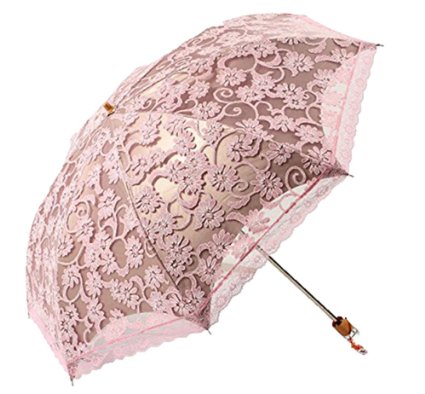 Leegoal Ladies Umbrella Lace Parasol Folding Umbrella Sun Shade Anti-uv pink