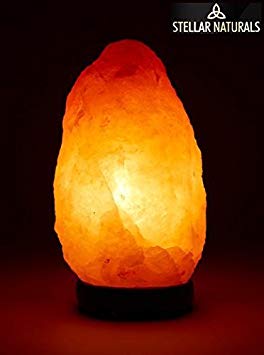 Stellar Naturals Himalayan Salt Lamp - Hand Carved, Natural Wooden Base, Dimmer to Control Brightness with 3 Extra Bulbs, 8-11 lbs