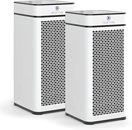 Medify MA-40-UV Air Purifier with True HEPA H14 Filter + UV Light | 840 sq ft Coverage | for Allergens, Smoke, Smokers, Dust, Odors, Pollen, Pets | Quiet 99.9% Removal to 0.1 Microns | White, 2-Pack