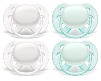 Philips AVENT Ultra Soft Pacifier, 0-6 Months, Arctic White/Green, 4 Pack, SCF214/40, White/Green