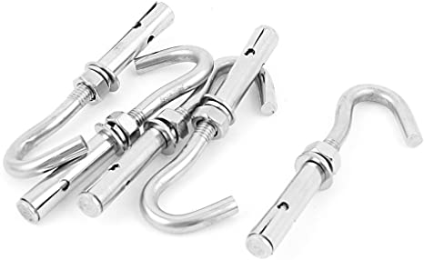 uxcell Wall Concrete Brick 8mmx60mm Stainless Steel Expansion Screw Hook 5Pcs