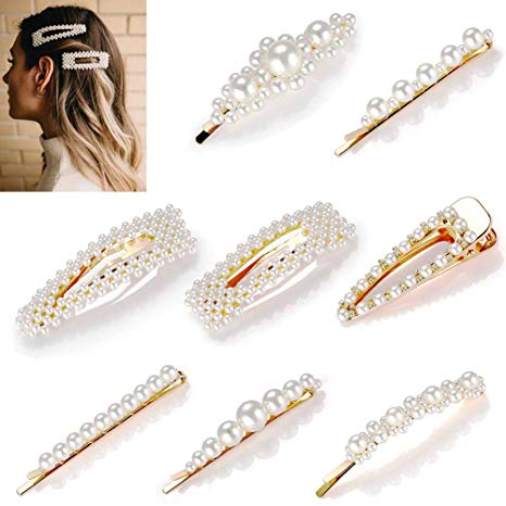 8pcs Pearls Hair Clips Set for Women Girls, Fashion Sweet Artificial Pearl Barrettes, Hair Accessories for Party, Birthday Valentines Day Gifts