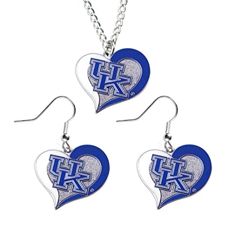 Aminco Kentucky Wildcats NCAA Swirl Heart Pendant Necklace And Earring Set Charm Gift