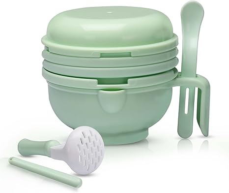 LuvLap 9 in 1 Baby Food Masher Mill, Food Grinder Cum Processor, with Multifunction Textured Mashing & Filtering Plates, with Serving Bowl (Light Green)