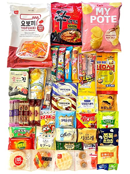 Korean and Japanese Snack Box ( 45 Count) - Variety Assortment of Japanese Snacks and Korean Snacks chips cookie Treats for Kids Children College Students Adult Gift