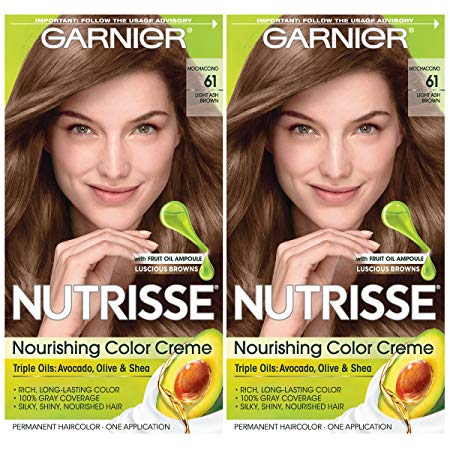 Garnier Hair Color Nutrisse Nourishing Creme, 61 Light Ash Brown (Mochaccino), 2 Count