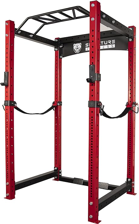 Signature Fitness 1,000 Pound Capacity 3” x 3” Power Cage Power Rack Squat Stand, Includes J-Hooks and Safety Spotter Arms, Optional Conversion Kits and Accessories