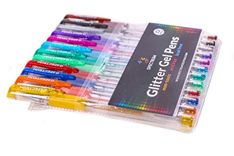 12 Pack of Premium Glitter Gel Pens From Spectrum – Vibrant Color Sparkle Pens ACID/LEAD-FREE & NON-TOXIC Quick-Dry Ink Perfect for Arts & Crafts, Scrap-Booking, Decoupage, Doodling & DIY Decorating