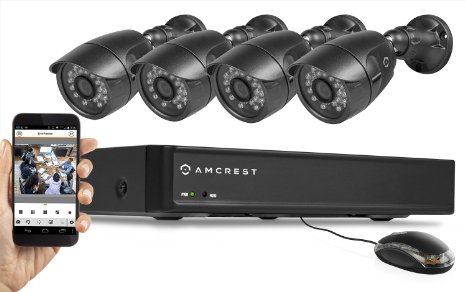 Amcrest 650 TVL 4CH Video Security System w 500GB - Four 650TVL Weatherproof IP66 Bullet Cameras Black