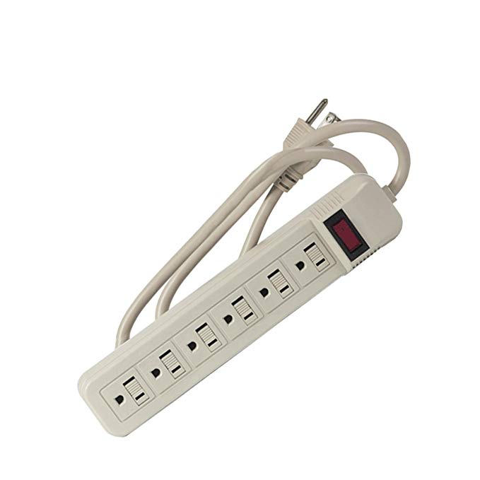 Uninex 6 Outlet Heavy Duty 1.5 Foot 14/3 AWG Power Strip With Safety Covers UL Listed