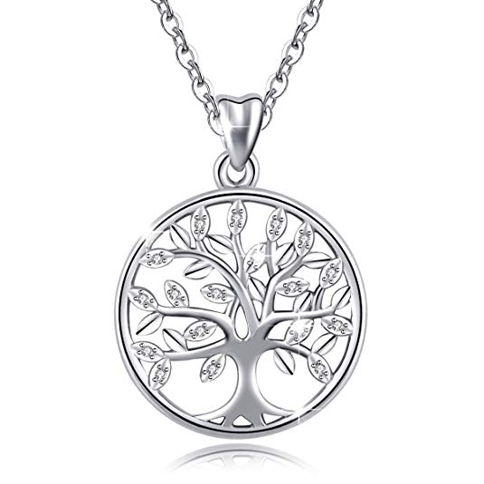 AEONSLOVE 925 Sterling Silver Lucky Elephant Tree of Life Forever Love Pendant 18'' Necklace, Gift for Women Mom