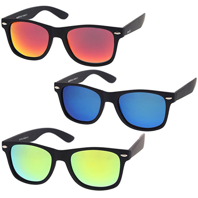 zeroUV - Matte Finish Reflective Color Mirror Lens Large Square Horn Rimmed Sunglasses 55mm