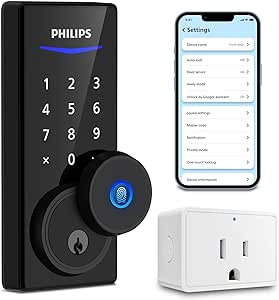 Philips WiFi Smart Door Lock, Keyless Entry Door Lock with App Control,Fingerprint ID,Auto Unlock,Keypad Deadbolt with WiFi Bridge Adaptor,Smart Locks for Front Door-Matte Black