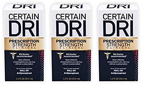 Certain Dri Prescription Strength Clinical Antiperspirant | Doctor Recommended Hyperhidrosis Treatment | 72 Hour Protection from Excessive Sweating | Roll-On | 1.2 Ounces | Pack of 3