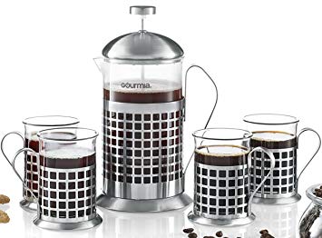 Gourmia GCM9835 5-Piece French Press Coffee Maker Set 800 ml French Press Coffee Brewer With 4 Matching Stainless Steel Drinking Cups