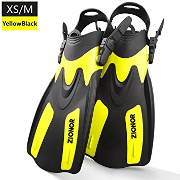 ZIONOR F1 Diving Snorkel Short Fins Flippers for Men Women Adjustable Open Heel Trek Design for Travel Snorkeling Swimming