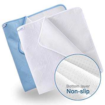 Bed Pads Washable Waterproof(34 x 36, 2 Pack),Washable and Reusable Incontinence Underpad Sheet Protector For Adults, Kids and Toddler，White and Blue