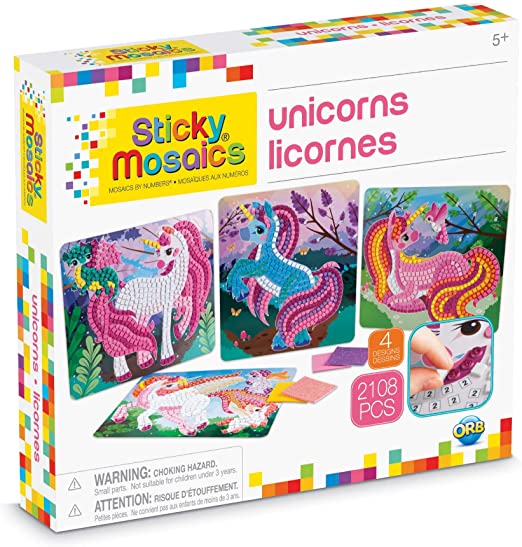 The Orb Factory Sticky Mosaics Unicorns Arts and Crafts (2108 Piece), Pink/Teal/Blue/Purple, 12" x 2" x 10.75"