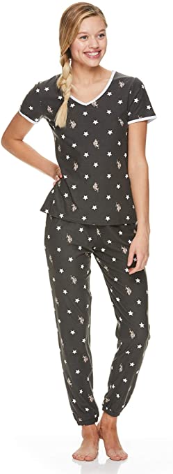 U.S. Polo Assn. Womens Short Sleeve Shirt and Lounge Skinny Pajama Pants Sleepwear Set