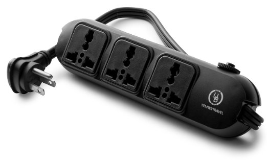 Yubi Power Worldwide Travel Power Strip with Three Universal Sockets Plus Surge Protection