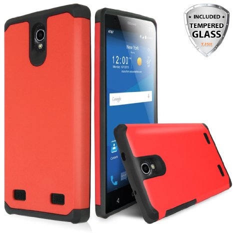 ZTE Zmax 2 - Z958 Case With TJS® Tempered Glass Screen Protector Included, Ultra Thin Slim Hybrid Shockproof Rugged Armor Hard Drop Protection Case Cover For ZTE Zmax 2/Z958 (Black and Red)