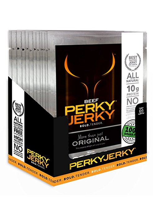 Perky Jerky 100% Grass-Fed Beef Original, 2.2 ounce bags (Pack of 12)