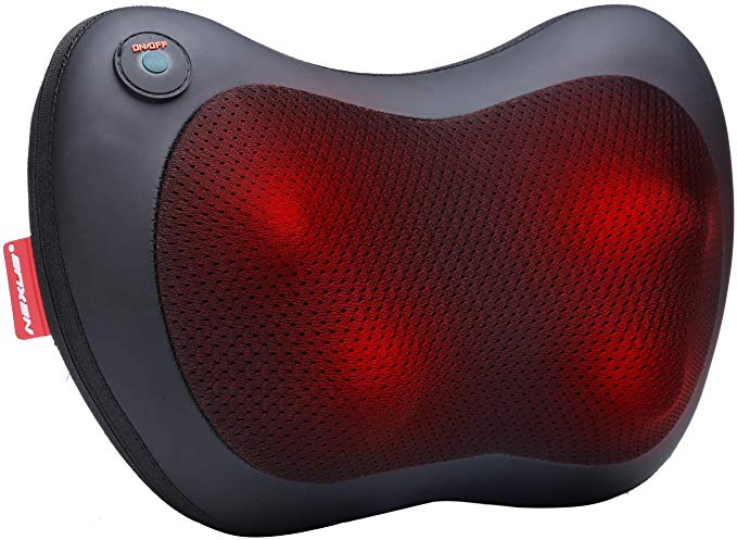 Neck Massage Pillow - Back and Shoulder Electric Shiatsu Massager with Heat, Deep Tissue 3D Kneading to Relieve Muscle Pain for Full Body - Relaxation at Office, Home & Car (Black)