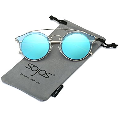 SojoS Classic Mens Womens Double Metal Bridge Round Sunglasses SJ2024