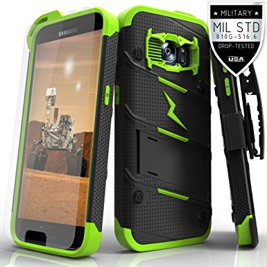 Samsung Galaxy S7 Case, Zizo [Bolt Series] w/ [Galaxy S7 Screen Protector] Kickstand [12 ft. Military Grade Drop Tested] Holster Clip - Galaxy S7 G930