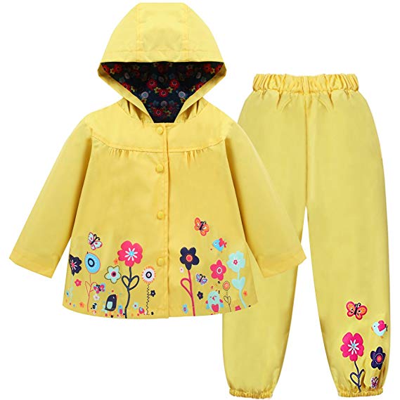 LZH Toddler Girls Raincoat Waterproof Coat Jacket Pants Suit with Hooded