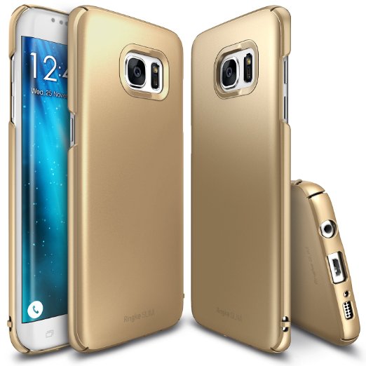 Galaxy S7 Edge Case, Ringke [Slim] Snug-Fit Slender [Tailored Cutouts] Ultra-Thin Side to Side Edge Coverage Superior Coating PC Hard Skin for Samsung Galaxy S7 Edge - Royal Gold