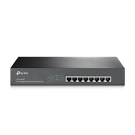 TP-Link TL-SG1008PE 8-Port Gigabit PoE  Ethernet Switch, 13 Inch Rack-Mount/Desktop, Black