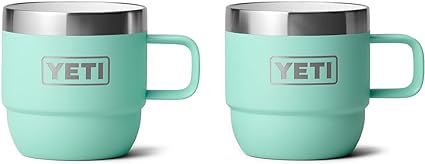 YETI Rambler 6 oz Stackable Mug, Stainless Steel, Vacuum Insulated Espresso/Coffee Mug, 2 Pack, Seafoam