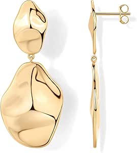 PAVOI 14K Gold Plated 925 Sterling Silver Posts Teardrop Statement Dangle Earrings | Lightweight Hammered Drop Dangle Earrings for Women