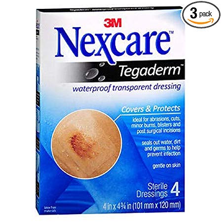 Nexcare Tegaderm Transparent Dressings 4 Inches X 4-3/4 Inches 4 Each (Pack of 3)