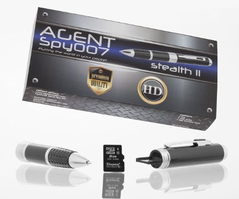 Agent Spy 007 Stealth Spy Pen Series 2 HD Hidden Video Camera-Best Premium Digital Quality with True HD-Free 8GB SD card included-Real 1280x720p-Easy use-Great for Secret Covert Capture or Web Cam -works with PC Mac