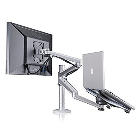 Adjustable Aluminium Universal Laptop Notebook & Computer Monitor Stand Desk Mount Bracket clamp Tilt Swivel Dual Arm Support Holder (Laptop & Monitor)