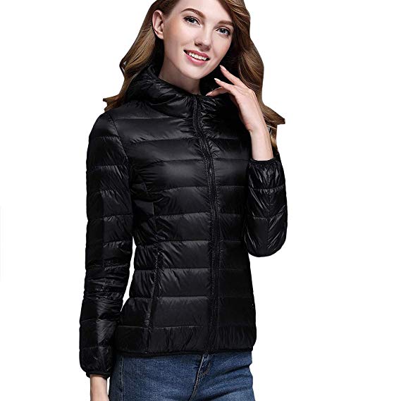 Sannysis Women Winter Down Jackets Ultra Light Puffer Jacket Solid Hooded Zippers Puffer Short Coat