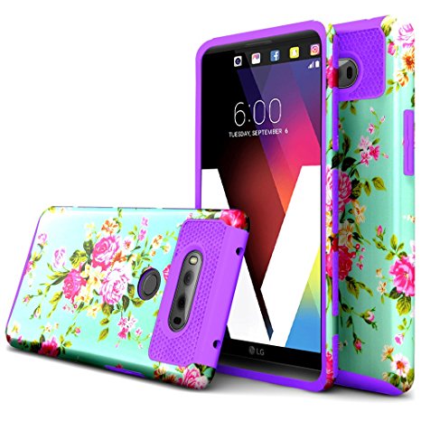 LG V20 Case,BAISRKE [Flower Series] [Premium Rugged] High Impact Heavy Duty Dual Layer Hard PC Outer and Shell with Soft Rubber Inner Armor Hybrid Protective Cover For LG V20 (2016) - Purple