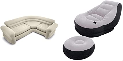 Intex-Inflatable Corner-Sofa, 101" X 80" X 30" & Inflatable Ultra Lounge with Ottoman