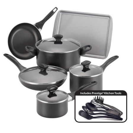 Farberware Dishwasher Safe Nonstick 15-Piece Cookware Set, Black