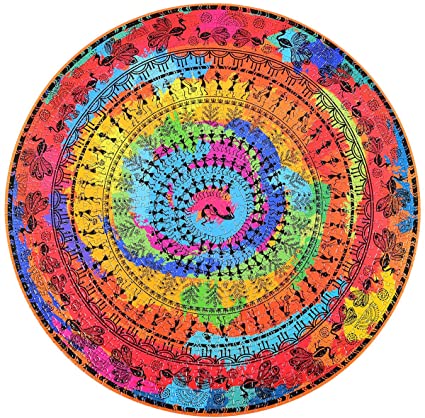 Bgraamiens Puzzle- Ancient Tribal Life -1000 Pieces Rich Color Round Mandala Challenge Blue Board Round Jigsaw Puzzles